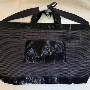 Victoria's Secret VSX Large Black Mesh Tote Travel Bag Top Zip NWT
